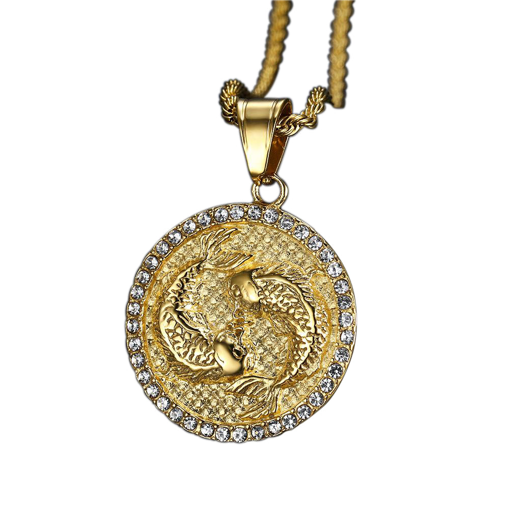 (The necklace Gold/Crystal Men\'s fish) Pisces